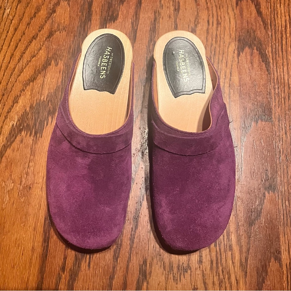 Swedish Hasbeens Purple Suede Clog Mule - Picture 3 of 5